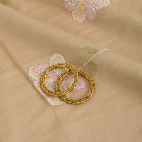 Beige Fine Chanderi Appliqué Work Buta with Sequin & Zari Fabric