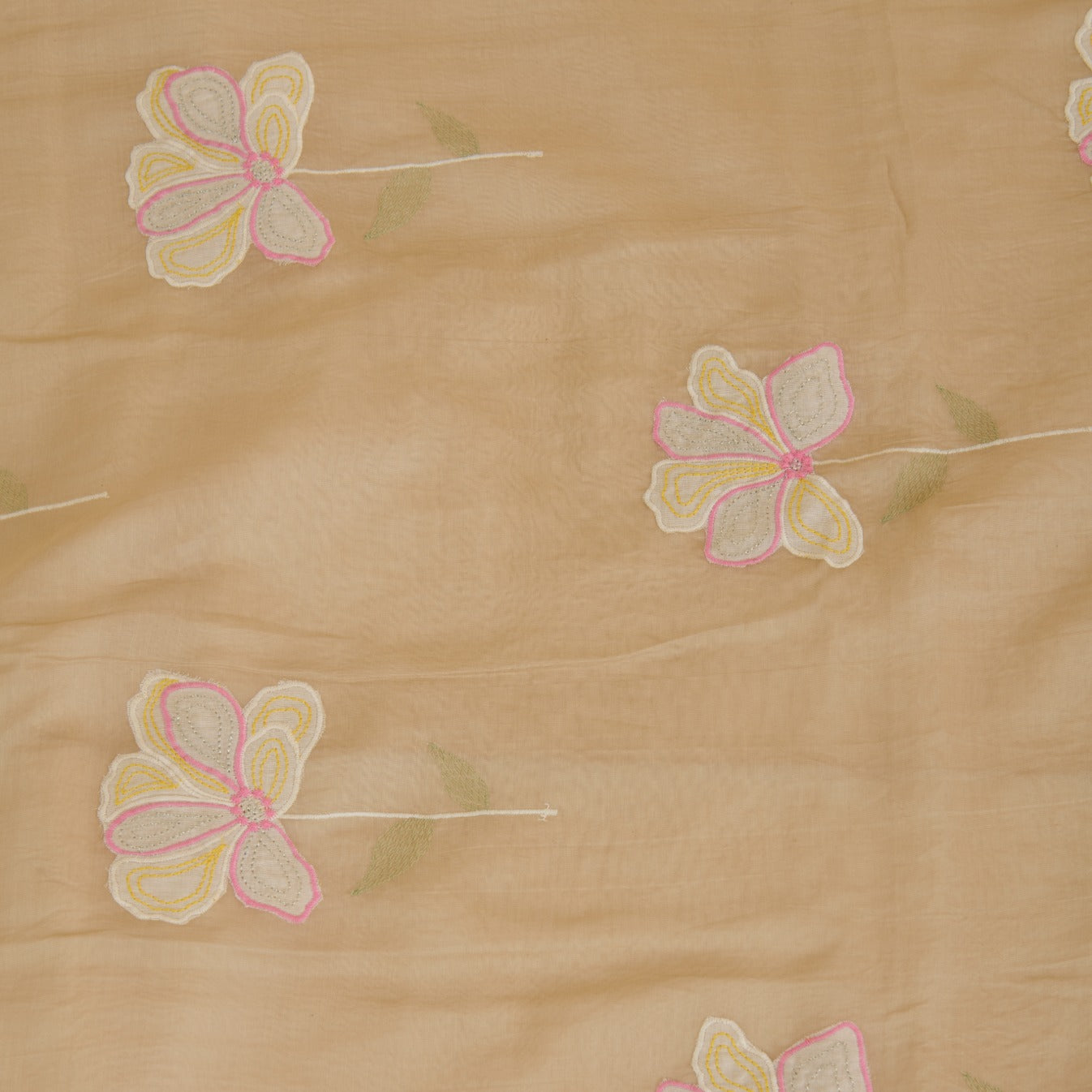 Beige Fine Chanderi Appliqué Work Buta with Sequin & Zari Fabric