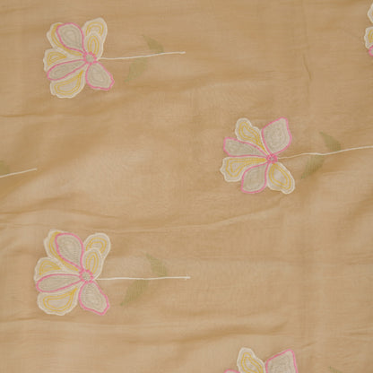 Beige Fine Chanderi Appliqué Work Buta with Sequin & Zari Fabric