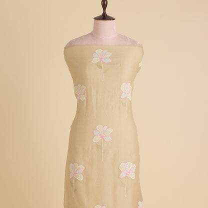 Beige Fine Chanderi Appliqué Work Buta with Sequin & Zari Fabric