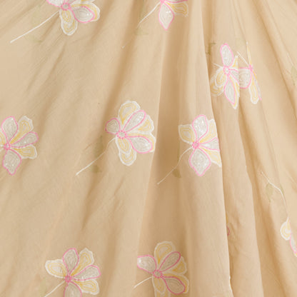 Beige Fine Chanderi Appliqué Work Buta with Sequin & Zari Fabric