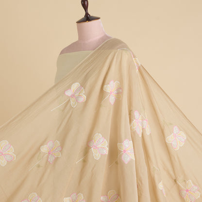 Beige Fine Chanderi Appliqué Work Buta with Sequin & Zari Fabric