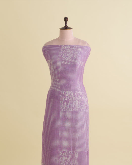 Creme & Lilac Fine Chanderi Rai Buti Printed Fabric