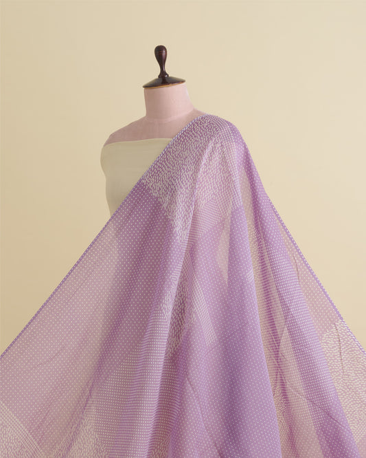 Creme & Lilac Fine Chanderi Rai Buti Printed Fabric