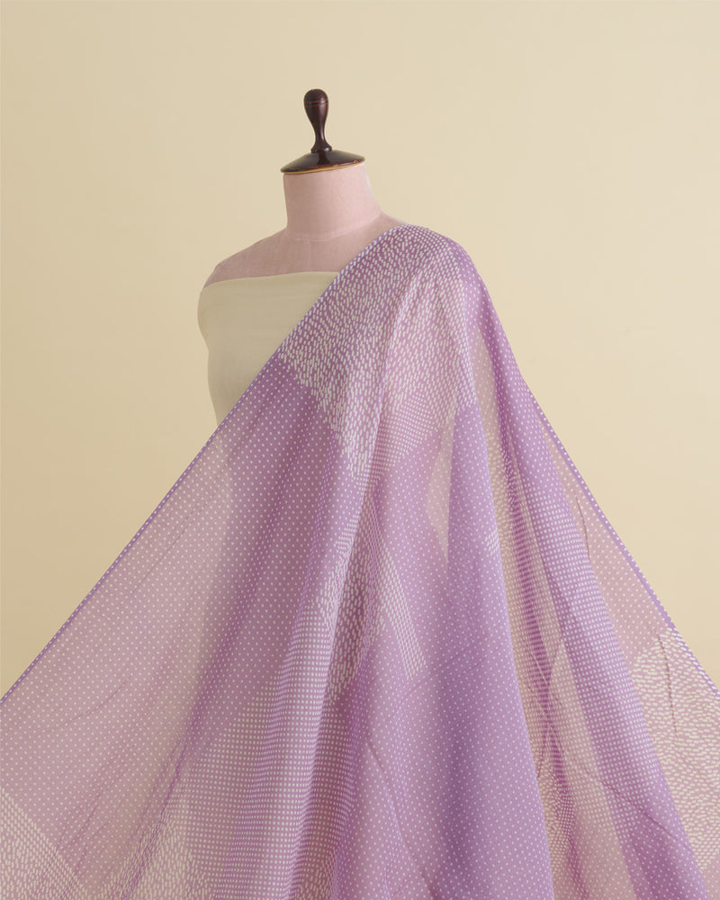 Creme & Lilac Fine Chanderi Rai Buti Printed Fabric