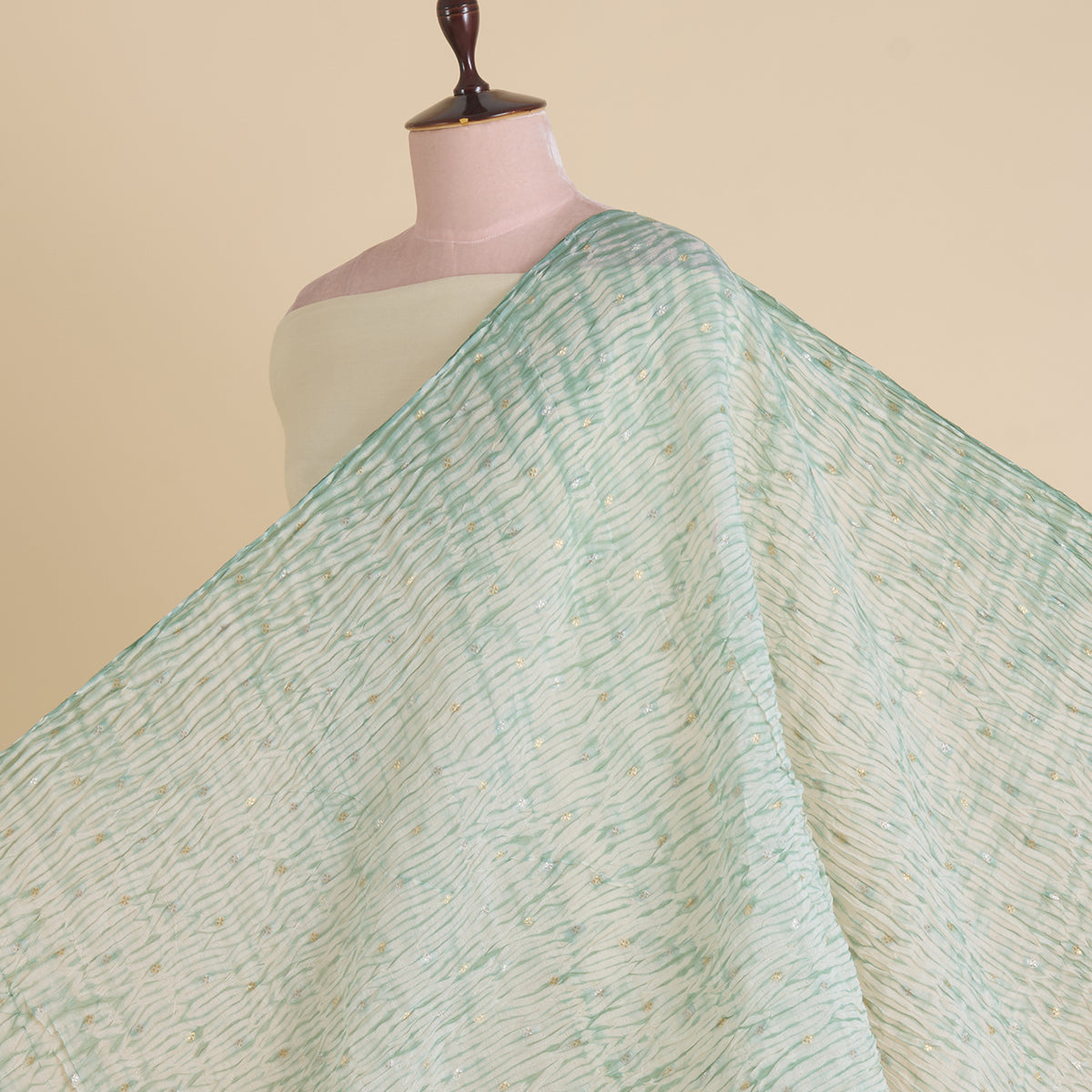 Dusty Green Chanderi Shibori Buti Fabric