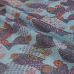 Dusty Blue Fine Chanderi Abstract Print Fabric