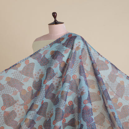 Dusty Blue Fine Chanderi Abstract Print Fabric