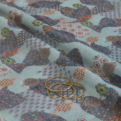 Dusty Mint Fine Chanderi Abstract Print Fabric