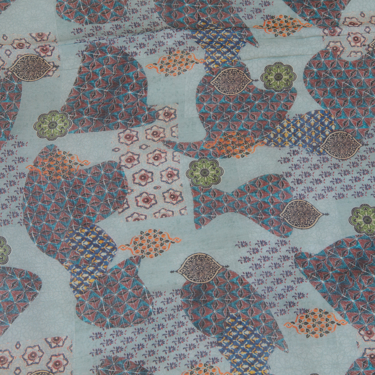 Dusty Mint Fine Chanderi Abstract Print Fabric