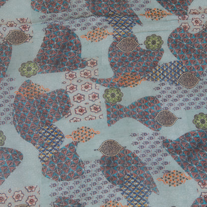 Dusty Mint Fine Chanderi Abstract Print Fabric