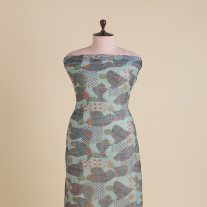 Dusty Mint Fine Chanderi Abstract Print Fabric