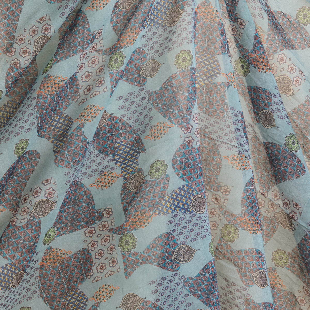 Dusty Mint Fine Chanderi Abstract Print Fabric