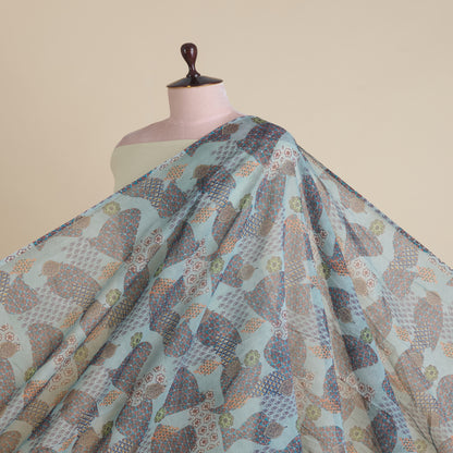 Dusty Mint Fine Chanderi Abstract Print Fabric