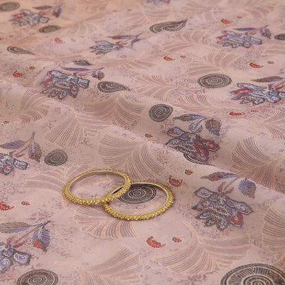 Dusty Peach Fine Chanderi Abstract Print Fabric