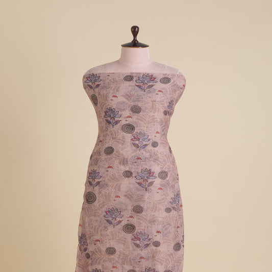 Dusty Peach Fine Chanderi Abstract Print Fabric