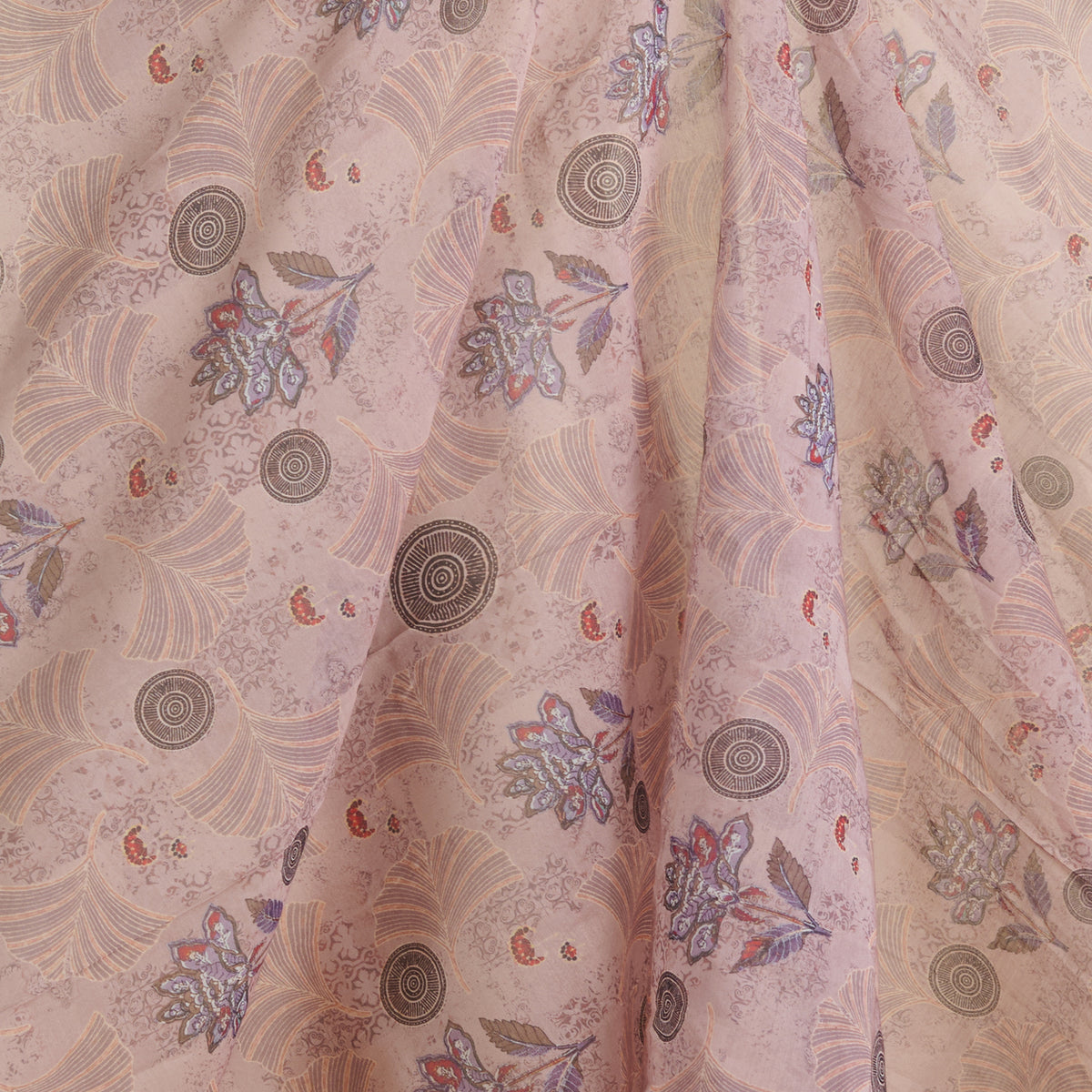 Dusty Peach Fine Chanderi Abstract Print Fabric