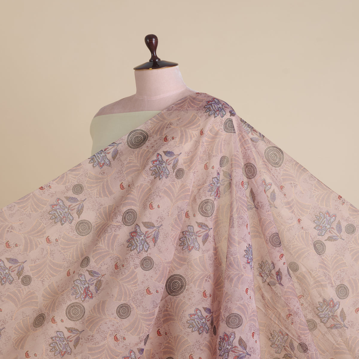 Dusty Peach Fine Chanderi Abstract Print Fabric
