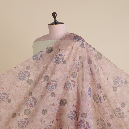 Dusty Peach Fine Chanderi Abstract Print Fabric
