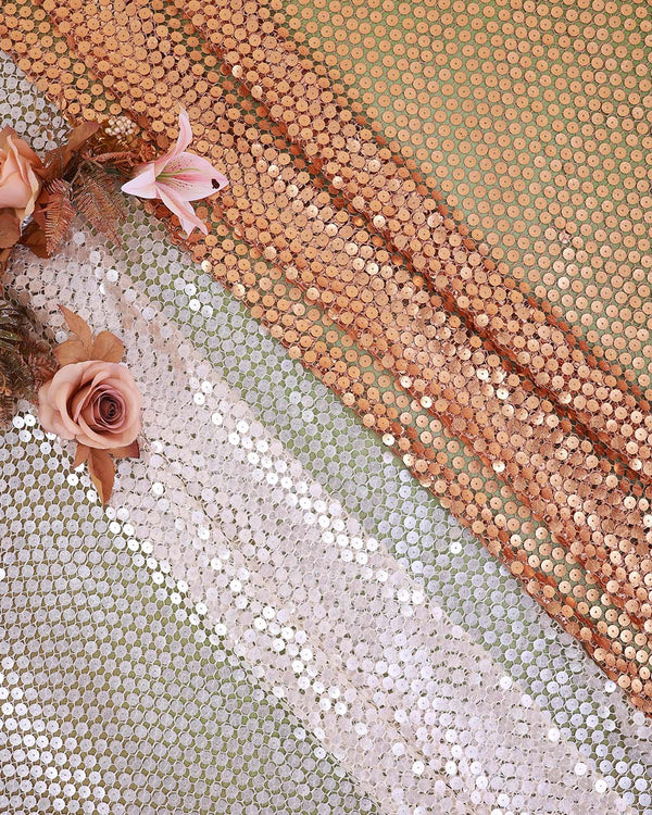 Gold Fish Net with Plastic Sequin Embroidered Fabric