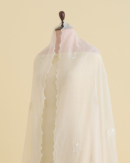 Kora Fine Chanderi Dupatta with Gold Zari & Resham Embroidery
