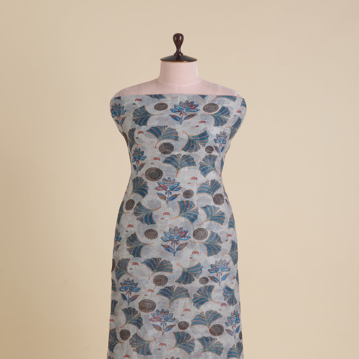Light Grey Fine Chanderi Abstract Print Fabric