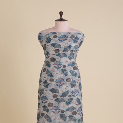 Light Grey Fine Chanderi Abstract Print Fabric