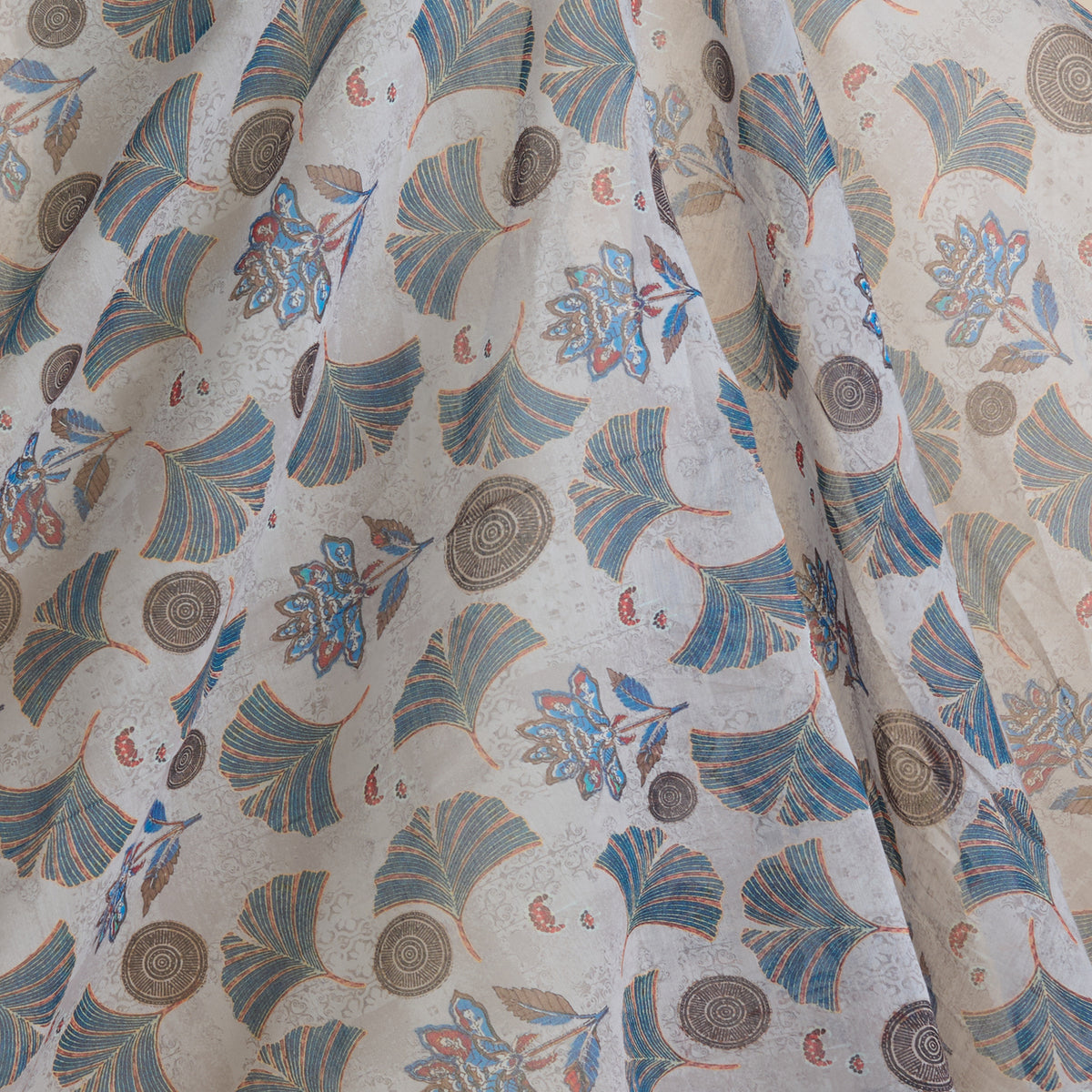 Light Grey Fine Chanderi Abstract Print Fabric
