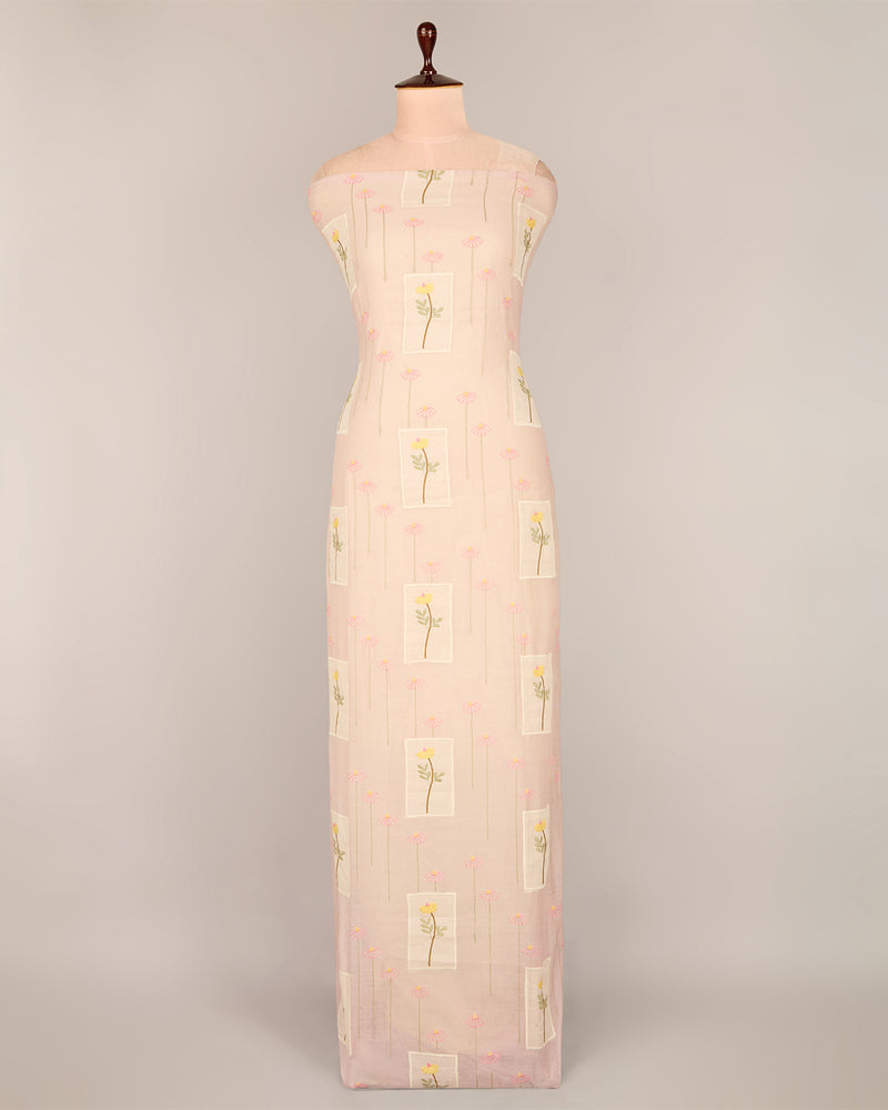 Lilac Fine Chanderi Applique Work Buta Fabric