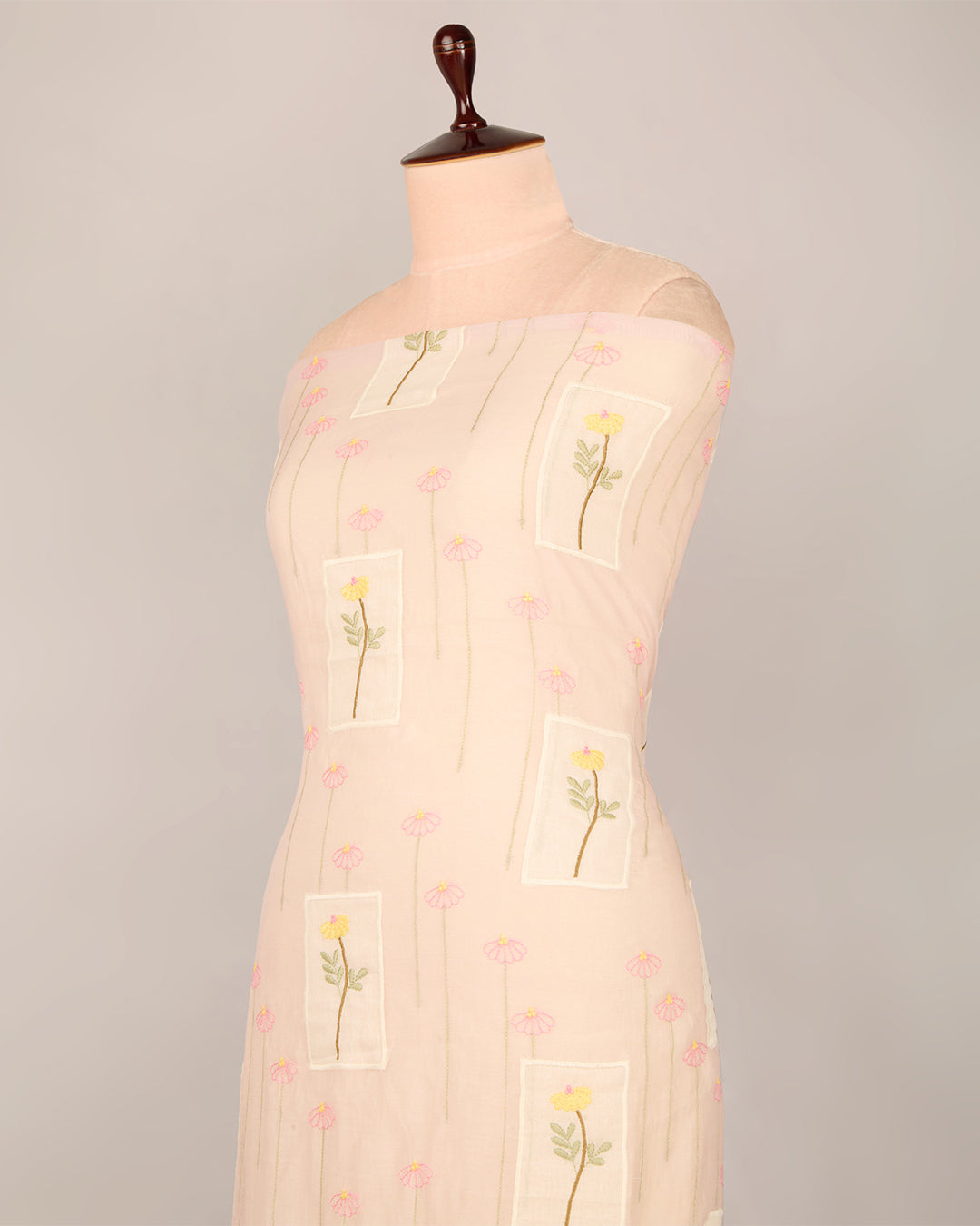 Lilac Fine Chanderi Applique Work Buta Fabric