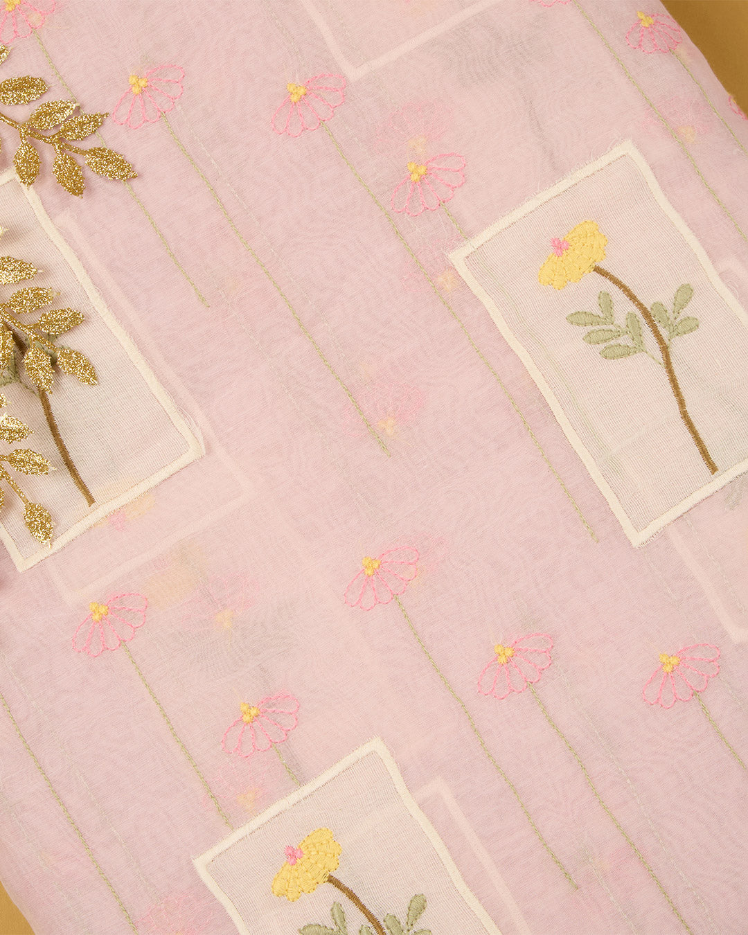 Lilac Fine Chanderi Applique Work Buta Fabric