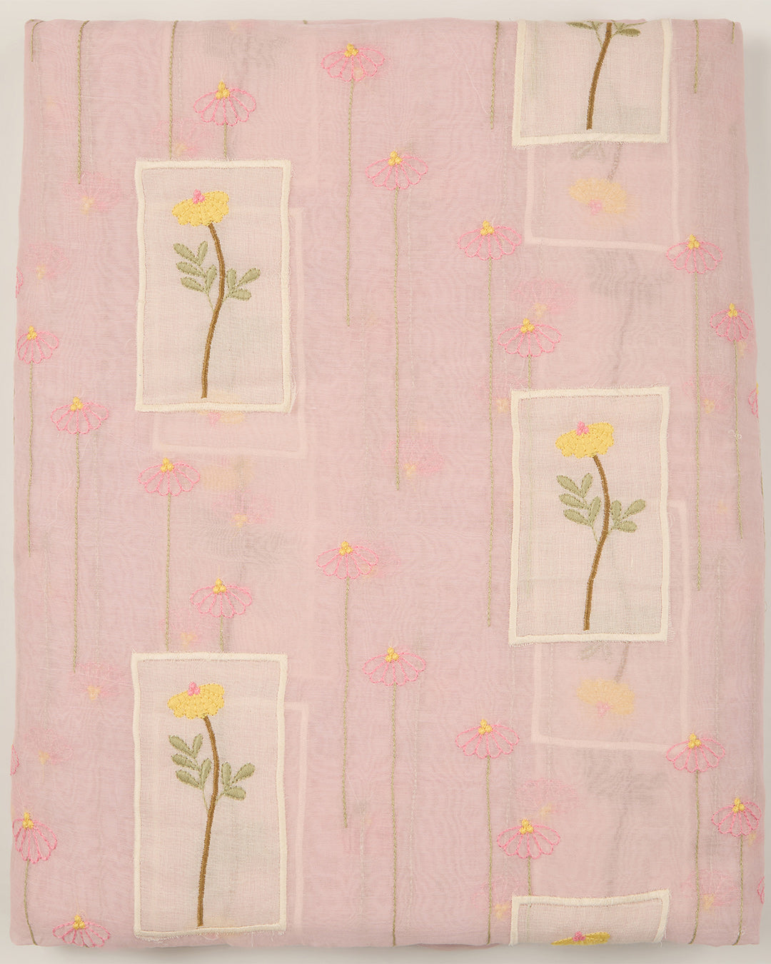 Lilac Fine Chanderi Applique Work Buta Fabric