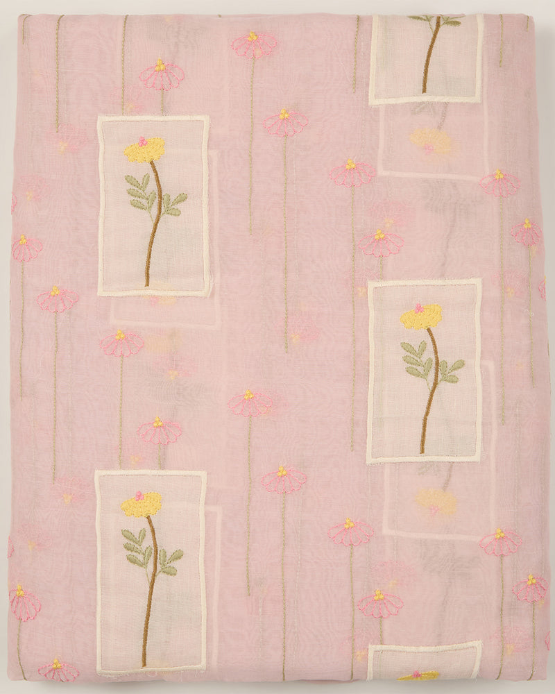 Lilac Fine Chanderi Applique Work Buta Fabric