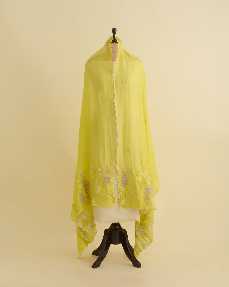 Lemon Fine Chanderi Tissue Applique Work with Gota Patti Dupatta
