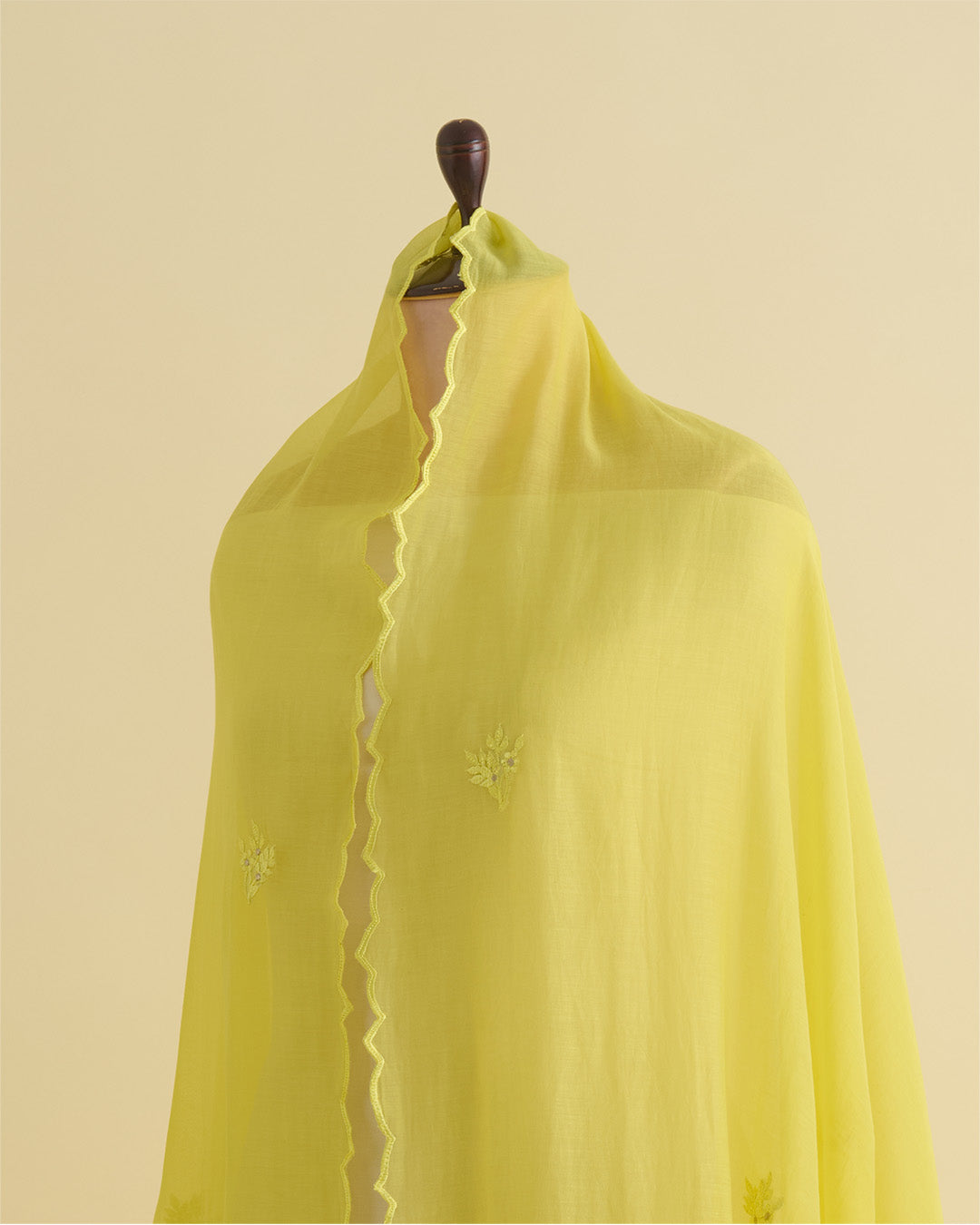 Lemon Fine Chanderi Tissue Applique Work with Gota Patti Dupatta