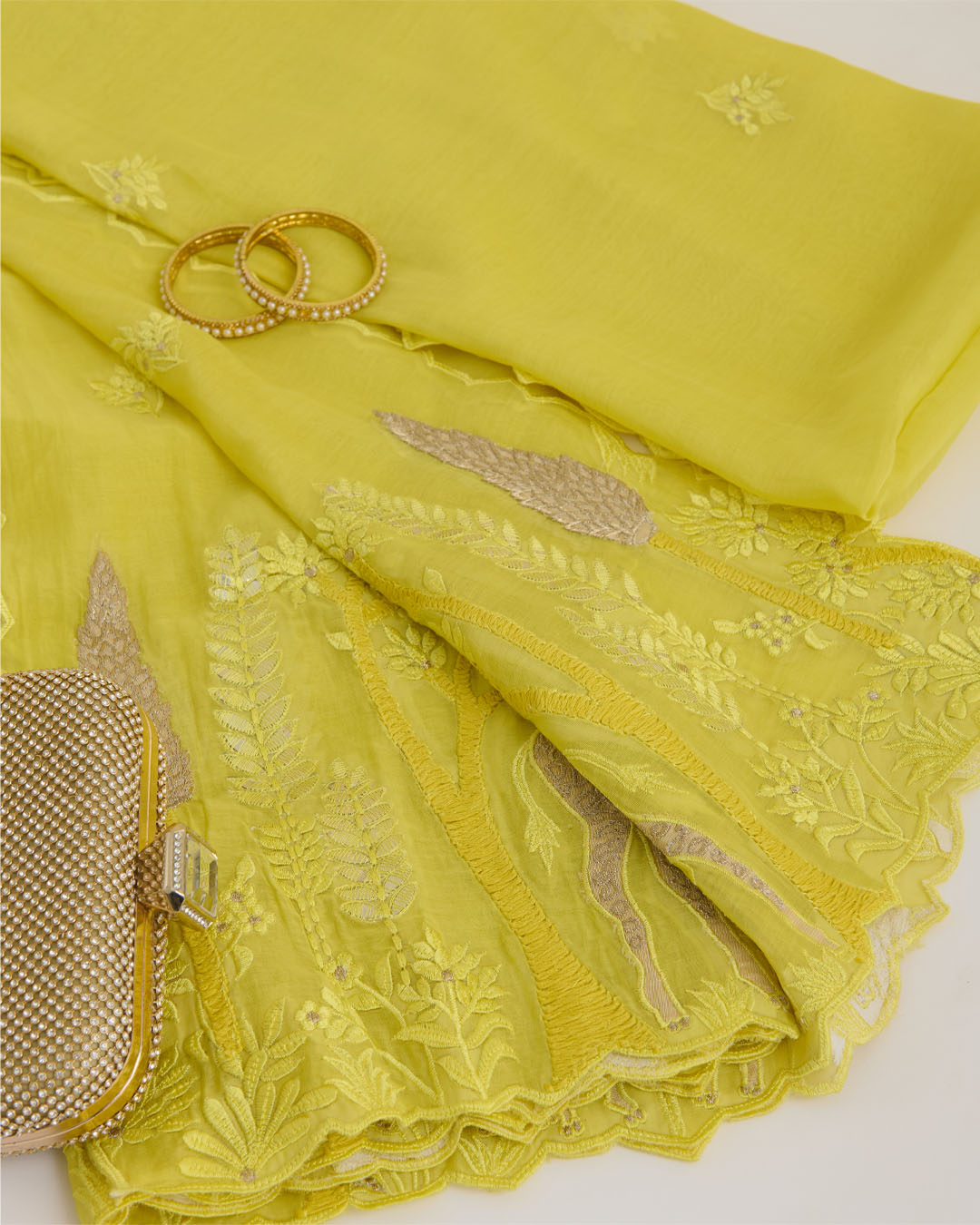 Lemon Fine Chanderi Tissue Applique Work with Gota Patti Dupatta