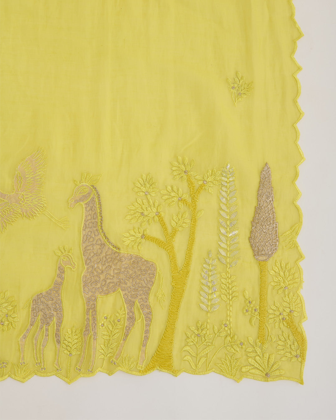 Lemon Fine Chanderi Tissue Applique Work with Gota Patti Dupatta