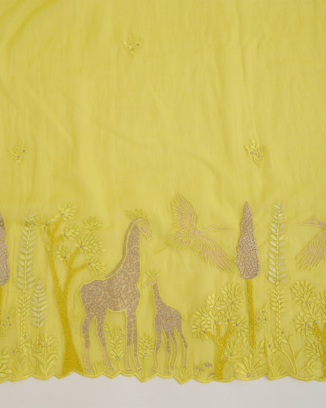 Lemon Fine Chanderi Tissue Applique Work with Gota Patti Dupatta