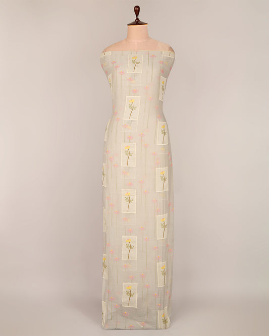 Light Blue Fine Chanderi Applique Work Buta Fabric