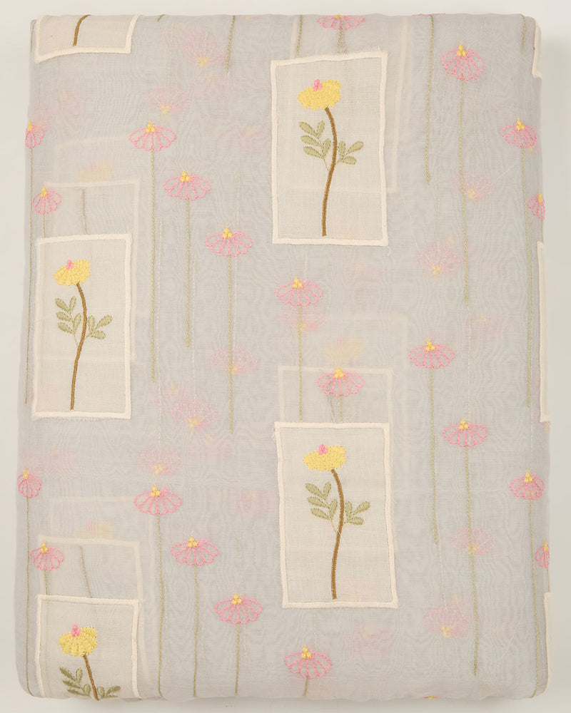 Light Blue Fine Chanderi Applique Work Buta Fabric