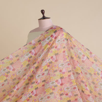 Multi Yellow Fine Chanderi Abstract Printed Fabric