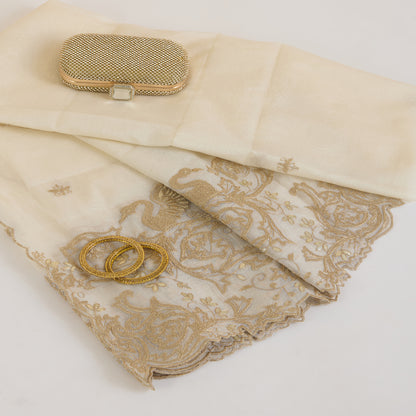 Natural Fine Chanderi Kasab Gota Embroidery Buti Pallu Dupatta Fabric