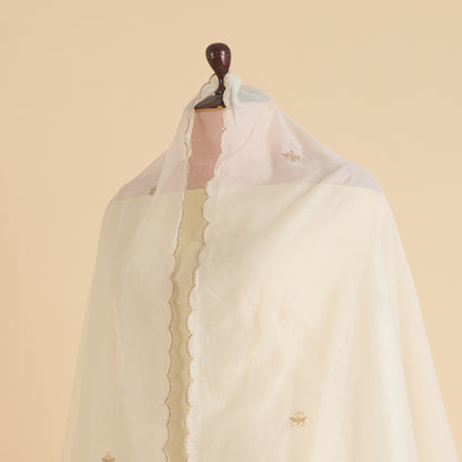 Natural Fine Chanderi Kasab Gota Embroidery Buti Pallu Dupatta Fabric