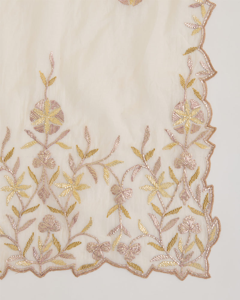 Natural Fine Chanderi Lechi Gota Embroidery Buta Scalap Dupatta