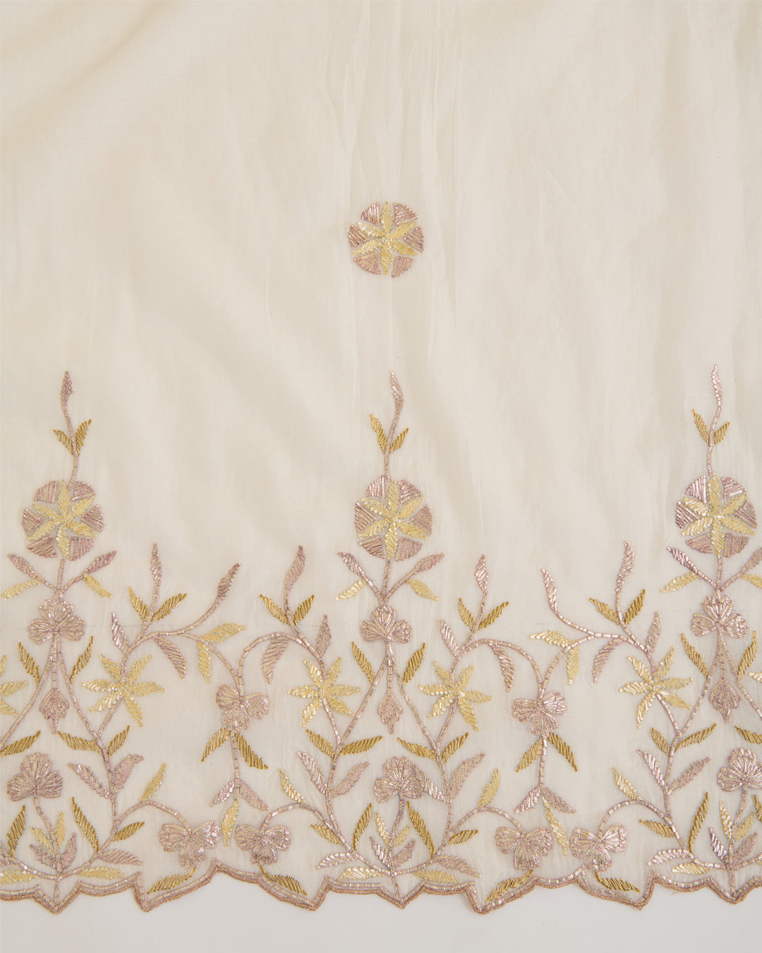 Natural Fine Chanderi Lechi Gota Embroidery Buta Scalap Dupatta