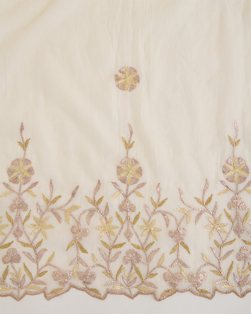 Natural Fine Chanderi Lechi Gota Embroidery Buta Scalap Dupatta