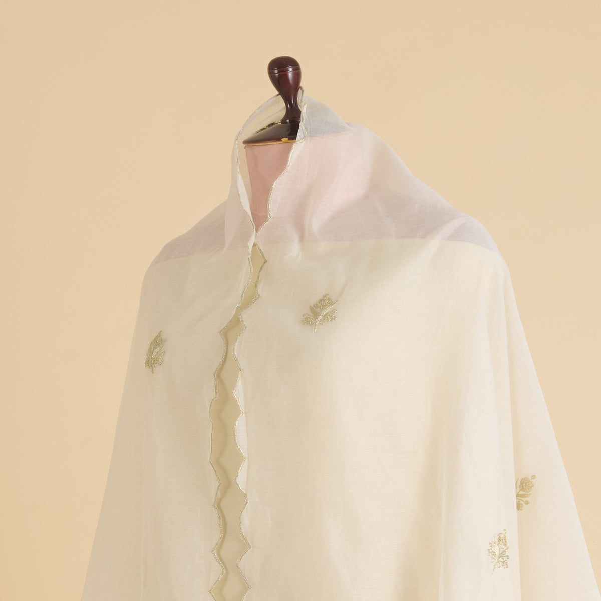 Natural Fine Chanderi Pita Work Pallu Buta Dupatta Fabric