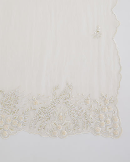 Natural Fine Chanderi Fabric with Resham Motifs and Tissue Appliqué Dupatta