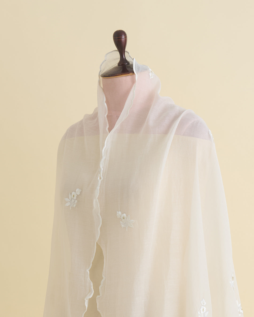 Natural Fine Chanderi Fabric with Resham Motifs and Tissue Appliqué Dupatta