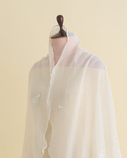 Natural Fine Chanderi Fabric with Resham Motifs and Tissue Appliqué Dupatta